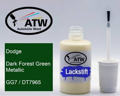 Dodge, Dark Forest Green Metallic, GG7 / DT7965: 20ml Lackstift, von ATW Autoteile West.